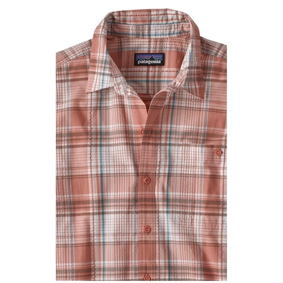 Patagonia Other - M's Puckerwear Patagonia A/C short sleeve‎ shirt L organic red/orange Blue plaid